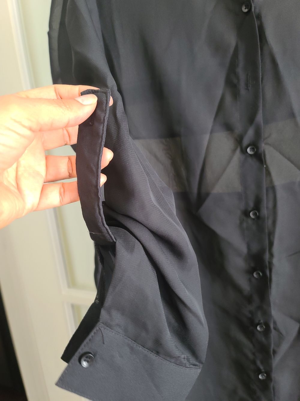 Sheer Black Button-Front Long Robe - Picture 3 of 7